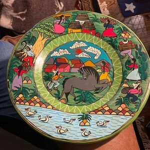Vintage 12” Mexican Hand Painted Folk Art Wall Plate - made in Mexico